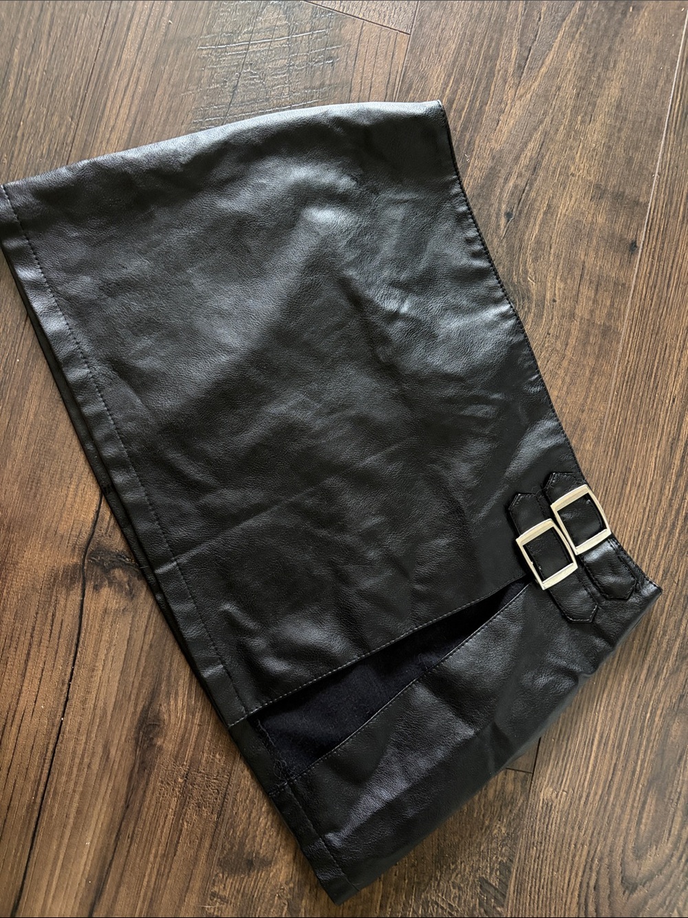 Black Faux Leather Festival Goth EDM Mini Skirt Size 2 XS 34